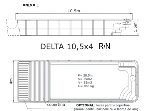 Piscina Delta 10.5 x 4  Na